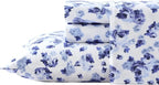 Laura Ashley - Flannel Sheets Full Size, Anti-Pilling & Wrinkle Resistant Cotton, Touchably Soft for All-Season Comfort - Bed Sheets with Matching Pillowcases & Fitted Sheet (Emelisa Blue)