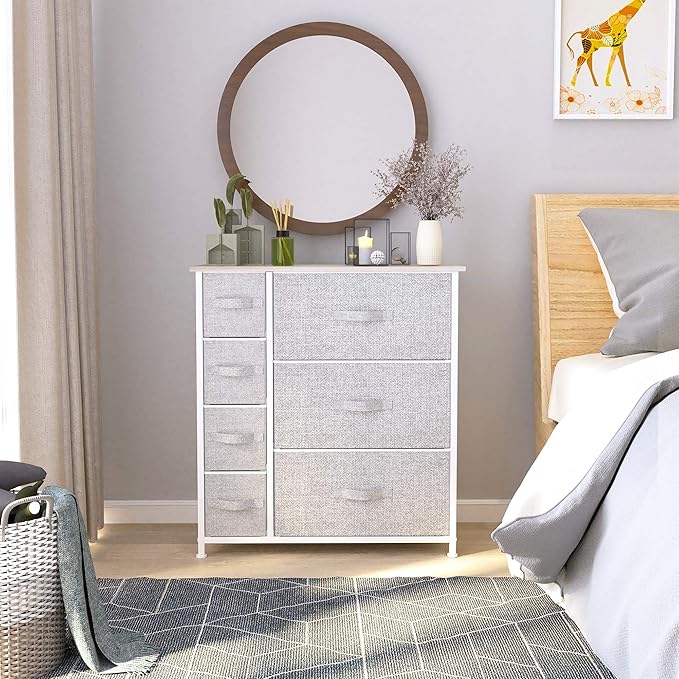 YITAHOME Dresser with 7 Drawers - Fabric Storage Tower, Organizer Unit for Living Room, Hallway - Sturdy Steel Frame, Wooden Top & Easy Pull Fabric Bins