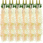 Giegxin 36 Pcs Artificial Wisteria Hanging Flowers 3.6 ft Artificial Fake Wisteria Vine Rattan Hanging Garland Silk Flowers String for Wall Home Wedding Party Greenery Decorations (Champagne,White)