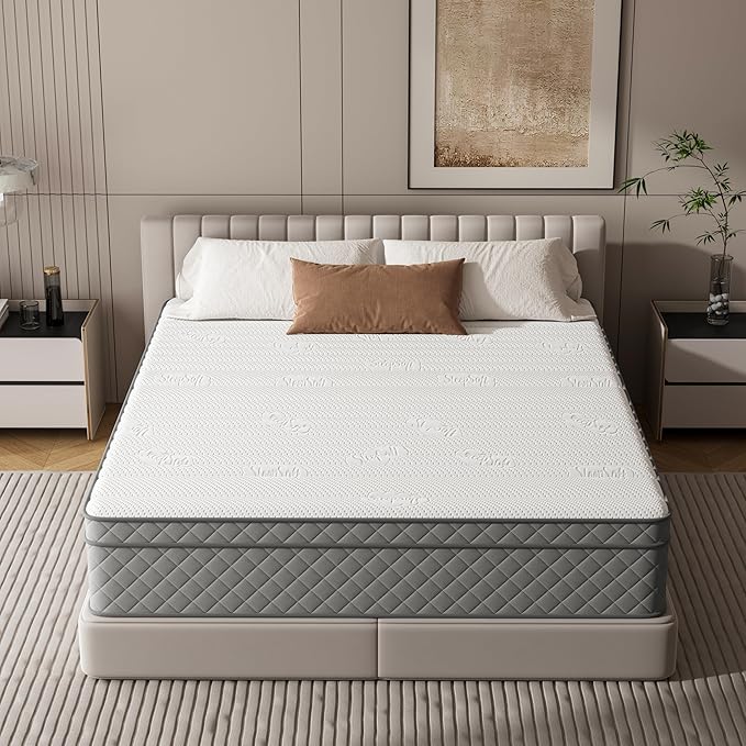 PurrJoys Queen Mattress, 12 Inch Hybrid Queen Size Mattress with Cooling Gel Memory Foam and Pocket Springs, CertiPUR-US Certified, Medium Firm