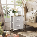 WLIVE Night Stand, Gray Nightstand with 2 Fabric Drawers, Small Dresser for Bedroom, Closet, College Dorm, End Table Side Furniture, Wood Top, Light Grey