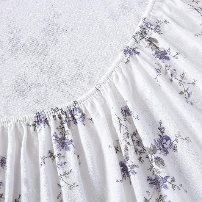 Laura Ashley - Flannel Sheets Twin Size, Anti-Pilling & Wrinkle Resistant Cotton, Touchably Soft for All-Season Comfort - Bed Sheets with Matching Pillowcase & Fitted Sheet (Jessika Lavender)
