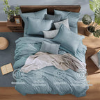 Monbix Queen Comforter Set - 7 Pieces Dusty Blue Cationic Dyeing Bed in a Bag Queen Bedding Sets with Sheets, Pillowcases & Shams, Reversible Bedding Comforters