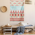Lunarable Aztec Tapestry Twin Size, Culture Inspirations Ornamental Indigenous Chevron, Wall Hanging Bedspread Bed Cover Wall Decor, Twin Size, Turquoise Beige