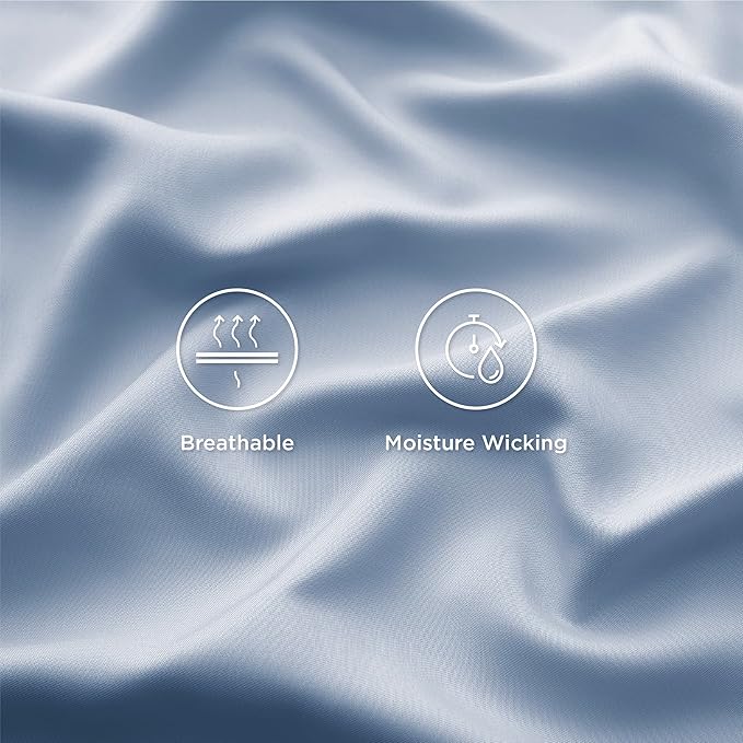 Bedsure Queen Sheet Set, Cooling Sheets for Queen Size Bed Set, Rayon Derived from Bamboo, Breathable & Soft, Deep Pocket, Hotel Luxury Silky Bedding for Hot Sleepers, Dusty Blue