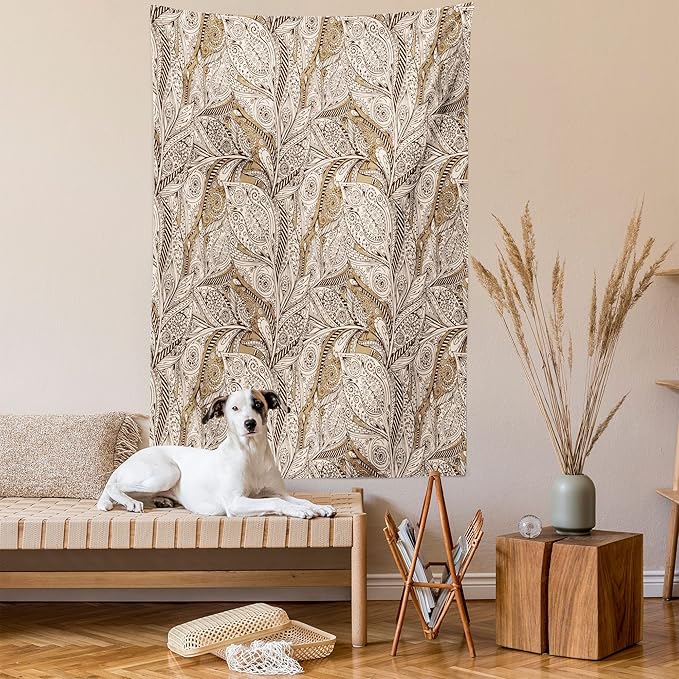 Lunarable Paisley Tapestry, Vintage Plant Pattern with Natural Inspirations Soft Color Palette Batik Style, Wall Hanging for Bedroom Living Room Dorm Decor, 40" X 60", Beige Tan Brown