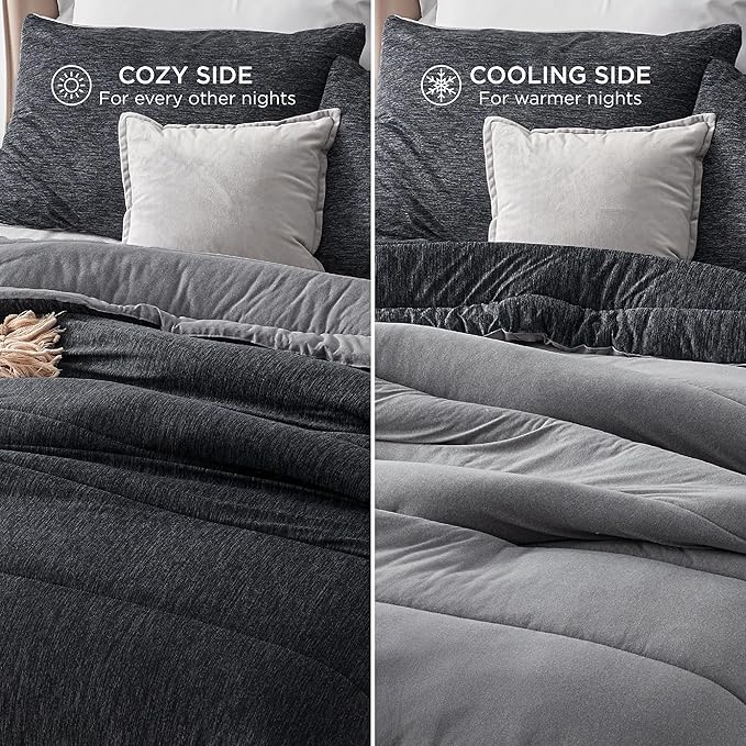 Bedsure King Comforter Set - Cooling and Warm Bed Set, Charcoal Black Reversible Bedding for All Season, 3 Pieces, 1 King Size Comforter (102"x90") and 2 Pillow Cases (20"x36")
