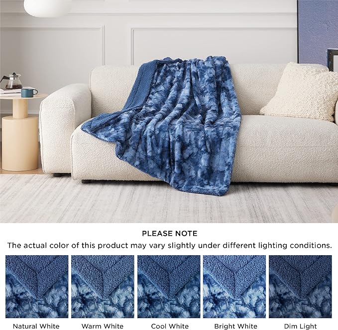 Bedsure GentleSoft Sherpa Fluffy Blanket Twin Size - Fleece Warm and Cozy Throw for Women Gift, Plush & Fuzzy Faux Fur Christmas Blanket for Couch, Bed Decor, Tie Dye Design, Indigo, 60x80 Inches