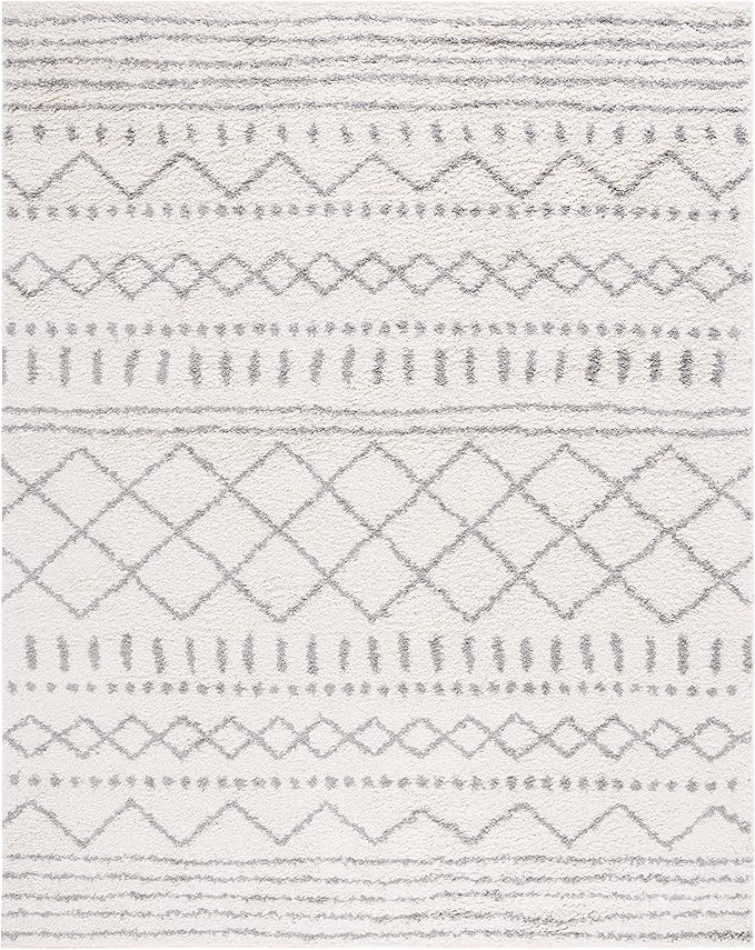 SAFAVIEH Arizona Shag Collection Area Rug - 10' x 14', Ivory & Grey, Moroccan Design, Non-Shedding & Easy Care, 1.6-inch Thick Ideal for High Traffic Areas in Living Room, Bedroom (ASG741F)