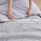 Bedsure Queen Size Comforter Set, Light Purple Boho Tufted Bed Set, 3D Puffy Jacquard Bedding Queen Size, 3 Pieces, 1 Farmhouse Shabby Chic Embroidery Comforter with Bow Pattern & 2 Pillow Cases
