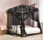 Mengersi Black Bed Canopy, 4 Corner Post Bed Canopy Curtains, Quick and Easy Installation for King Size Beds