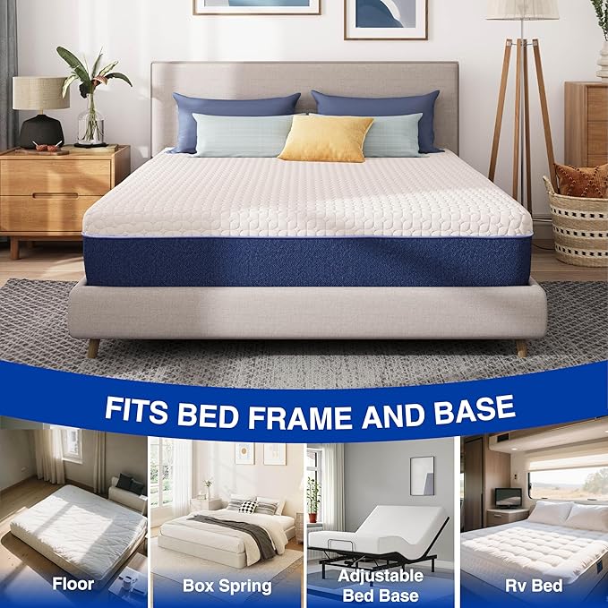 12 Inch Queen Size Mattress, Gel Cooling Memory Foam Mattress in A Box, Medium Firm Feel for Back Pain Relief, CertiPUR US Certified