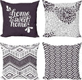 Ambesonne Geometric Throw Pillow Cushion Case Pack of 4, Home Phrase Minimal Zigzag Squama Dahlia Flower Petals Chevron Tribal, Modern Accent Double-Sided Digital Printing, 18", Dark Mauve and White