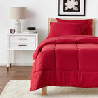 Sweet Home Collection 5 Piece Comforter Set Bag Solid Color All Season Soft Down Alternative Blanket & Luxurious Microfiber Bed Sheets, Red, Twin