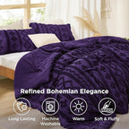 Bedsure Tufted Boho Comforter Set King Size - Purple Boho Bed Set, GentleSoft™ 3 Pieces Farmhouse Shabby Chic Embroidery Bedding, Gifts for Woman, Soft Jacquard King Comforter for All Seasons