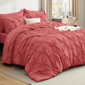 Bedsure California King Comforter Set - Bed in a Bag Cal King Bedding Set 7 PCS, GentleSoft™ Pintuck Bed Set Gift for Family, Pinch Pleat Coral Red Comforter with Sheets, Pillowcases & Shams