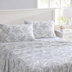 Laura Ashley - Flannel Sheets Queen Size, Anti-Pilling & Wrinkle Resistant Cotton, Touchably Soft for All-Season Comfort - Bed Sheets with Matching Pillowcases & Fitted Sheet (Vanessa Grey)