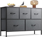 WLIVE Dresser for Bedroom with 5 Drawers, Long Storage Tower Organizer Unit, Fabric Dresser, Storage Drawer Unit with Fabric Bins for Closet, Hallway, Dark Grey, Size L