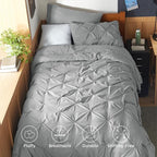Bedsure Twin XL Comforter Set - Extra Long 5 Pieces Dorm Bedding Sets, GentleSoft™ Pinch Pleat Grey Bed in a Bag with Pintuck Comforter, Sheets, Pillowcase & Sham