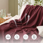 Bedsure Cooling Cotton Waffle Queen Size Blanket - Lightweight Breathable Blanket of Rayon Derived from Bamboo for Hot Sleepers, Luxury Throws for Bed, Couch and Sofa, Burgundy, 90x90 Inches