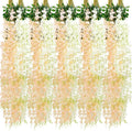 Giegxin 24 Pcs Artificial Wisteria Hanging Flowers 3.6 ft Artificial Fake Wisteria Vine Rattan Hanging Garland Silk Flowers String for Wall Home Wedding Party Greenery Decorations (Champagne,White)