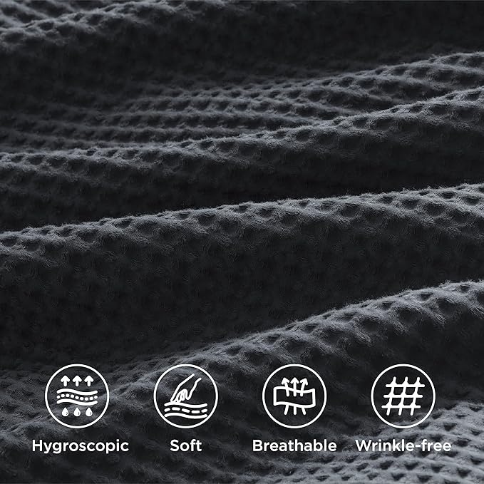 Bedsure Cotton Duvet Cover Set - 100% Cotton Waffle Weave Charcoal Duvet Cover California King Size, GentleSoft™ and Breathable Cal King Bedding Set for All Season, 3 Pieces, 104"x98"