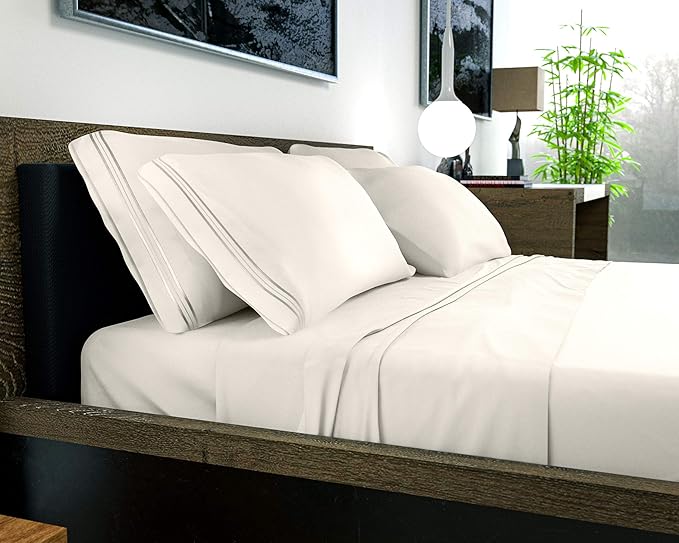 DREAMCARE California King Sheet Sets – 6 pcs Cooling Bed Sheets – up to 21” Deep Cal King Sheets – 2500 Supreme Collection – Extra Soft 100% Brushed Microfiber Hotel Luxury with Side Pocket – Ivory