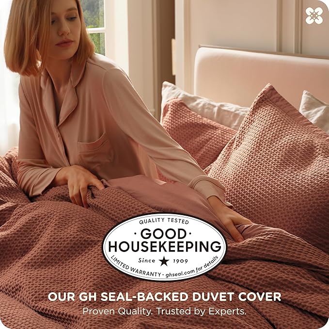 Bedsure Cotton Duvet Cover Queen - 100% Cotton Waffle Weave Burnt Orange Duvet Cover Queen Size, GentleSoft™ and Breathable Bedding Set for All Season, 3 Pieces, 90"x90"