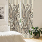 Ambesonne Paisley Curtains, Delicate Bohemian Leafy Motives on Stripes in Neutral Muted Colors, Window Treatments 2 Panel Set for Living Room Bedroom, Pair of - 28" x 95", Warm Taupe Ivory and Sepia