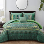 Boho Green Comforter Set King Size,8 Piece Bed in a Bag Bohemian Striped Bedding Quilt Set,Dark Green Paisley Floral Comforter and Sheet Set,Soft Microfiber Complete Bedding Sets for All Season