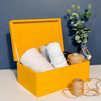 Large Yellow Wooden Box Storage with Hinged Lid | 11.8 x 7.87 x 5.51 inches (+-0.5) | Gift Box for Tool Dog Toy Shoes Clothes Kitchen Storage | Wood Keepsake Chest