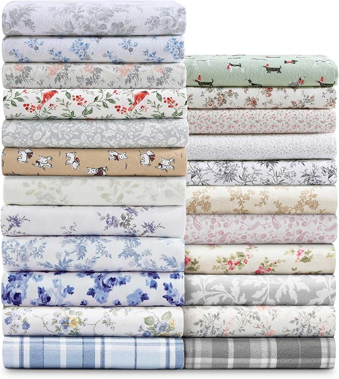 Laura Ashley - Flannel Sheets Queen Size, Anti-Pilling & Wrinkle Resistant Cotton, Touchably Soft for All-Season Comfort - Bed Sheets with Matching Pillowcases & Fitted Sheet (Jolly Cardinals Green)