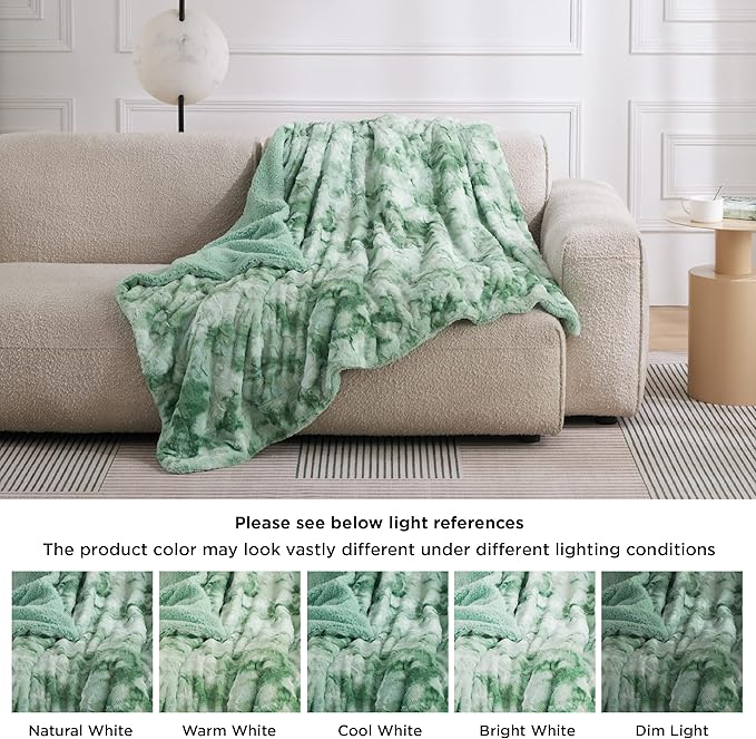 Bedsure GentleSoft Sherpa Fluffy Throw Blanket - Fleece Warm and Cozy Throw for Women Gift, Plush & Fuzzy Faux Fur Christmas Blanket for Couch, Bed Decor, Tie Dye Design, Sage Green, 50x60 Inches