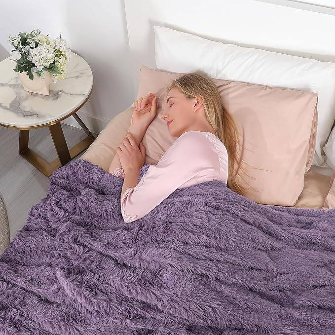 Tuddrom Decorative Extra Soft Faux Fur Blanket Queen Size 80"x90",Solid Reversible Fuzzy Fluffy Plush Fleece Comfy Microfiber Fur Blanket for Couch Sofa Bed,Patrican Purple