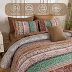 Cottolester Boho Comforter Set Full Size 8 Pieces, Brown Bohemian Striped Bed in a Bag, Paisley Soft Microfiber Bedding Comforter Set