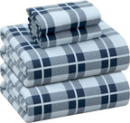 RUVANTI Flannel Sheets King Size - 100% Cotton Brushed King Size Sheets Set - Deep Pockets 16 Inches Bed Sheets - All Seasons Breathable & Extra Soft - Warm & Cozy, 4 Piece, Illusion Check