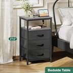 Huuger Nightstands Set of 2, 27.6 Inch End Tables with Charging Station, Fabric Drawers, Bedside Tables with USB Port and Outlet, Night Stands for Bedroom, Charcoal Gray