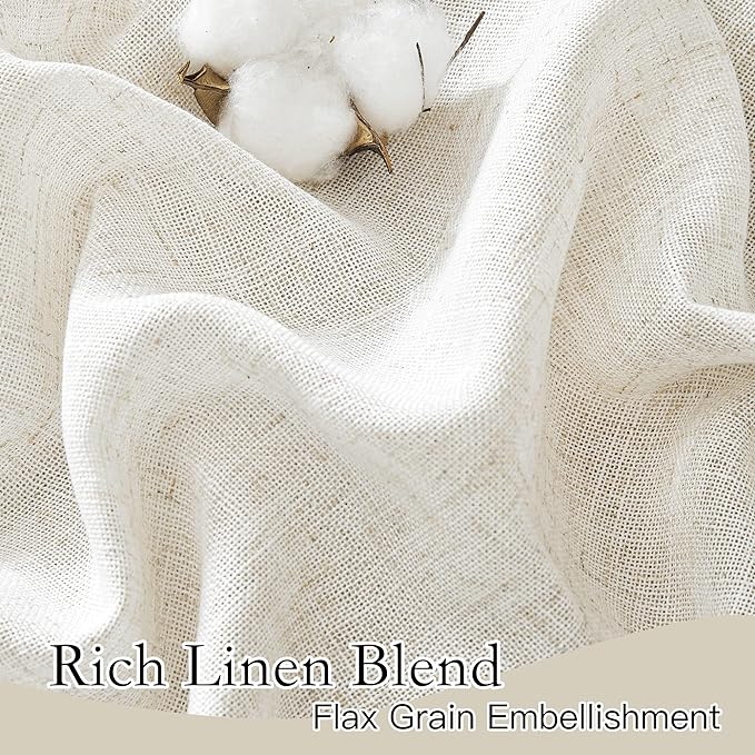RYB HOME Sheer Linen Blend Curtains - Privacy Semi Translucent Linen Texture Draperies Soften Sunlight Glare Farmhouse Window Curtains for Living Room Cafe Laundry Room, 52" W x 72" L, 2 Panels