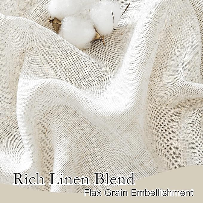 RYB HOME Linen Sheer Curtains - Semi Sheer Light Filtering Sheer Privacy Curtains, Country Rustic Window Curtains Draperies for Living Room Bedroom Patio Doorway, W 52 x L 95, 2 Panels, Linen