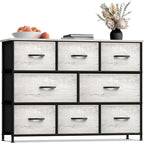 Sorbus Dresser with 8 Faux Wood Drawers - Chest Organizer Unit with Steel Frame Wood Top & Handle Easy Pull Fabric Bins for Clothes - Wide Storage Furniture for Bedroom Hallway, Living Room & Closet