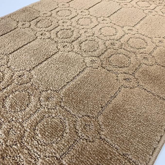 Custom Size Modern Abstract Floor Carpet Runner Rug for Hallways, Slip Resistant Latex Rubber Backed, 31 inch Wide X Customized Length, Art Gold Tan, 31 inch X 23 feet