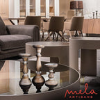 Mela Artisans Wooden Pillar Candle Holders | Tuli Design | Set of 3 Mango Wood Candlesticks | Whitewash | Sizes 6" & 9" & 12" | Decorative Centerpiece for Table | Mantel | Wedding | Living Room Decor