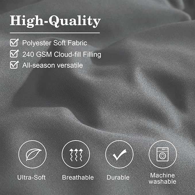 Monbix Twin XL Size Comforter Set - Extra Long 5 Pieces Dorm Bedding Sets, Quilting Design Fluffy Bed in a Bag Twin XL with Sheets, Pillowcase & Sham(Grey)