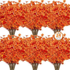 Ouddy Decor 24 Bundles Artificial Fall Flowers for Outdoors, Fake Mums Silk Flowers UV Resistant Faux Plastic Plants for Garden Porch Farmhouse Fall Autumn Harvest Thanksgiving Home Decor, Orange