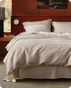 Bedsure Cotton Duvet Cover Set - 100% Cotton Waffle Weave Linen Duvet Cover Oversized King Size, GentleSoft™ and Breathable Bedding Set for All Season, 3 Pieces, 120"x98"