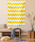 Lunarable Mustard Tapestry Twin Size, Zigzag Pattern Chevron Criss-Crossed Triangle Arrow Style Lines Geometric, Wall Hanging Bedspread Bed Cover Wall Decor, Twin Size, Yellow White