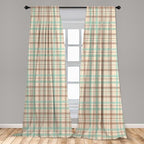 Ambesonne Plaid Window Curtains, Scottish Country Style Tartan with Abstract Design Diagonal Striped Lines, Lightweight Decor 2-Panel Set with Rod Pocket, Pair of - 28" x 84", Mint Green