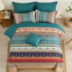 Boho King Size Comforter Set 8 Pieces,Green and Brown Bohemian Striped Bed in a Bag,Floral Soft Microfiber Bedding Comforter Set