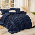 Bedsure Tufted Boho Comforter Set Twin Size - Navy Boho Bed Set, GentleSoft™ 2 Pieces Farmhouse Shabby Chic Embroidery Bedding, Gifts for Woman, Soft Jacquard Twin Comforter for All Seasons