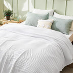 Bedsure Cooling Cotton Waffle King Size Blanket - Lightweight Breathable Summer Blanket of Rayon Derived from Bamboo for Hot Sleepers, Luxury Throws for Bed, Couch and Sofa, White, 104x90 Inches